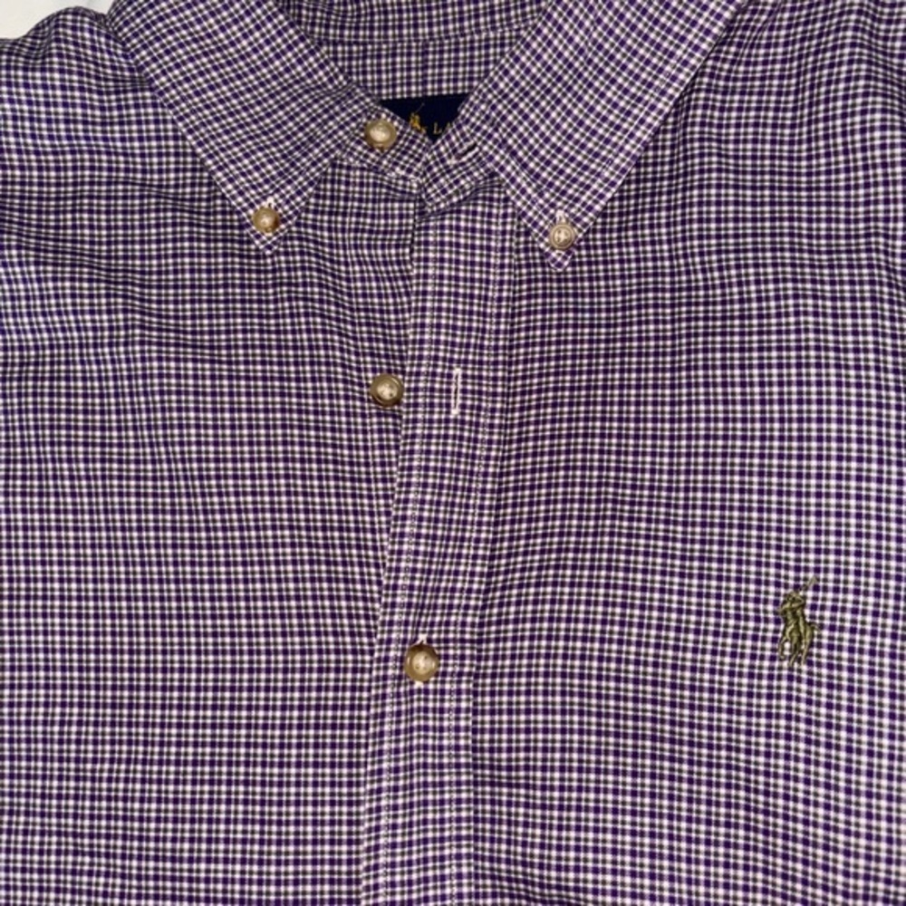 Ralph Lauren Polo Button Up Shirt  Purple Multi Micro Houndstooth Plaid Large